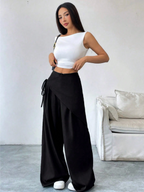 Wide-leg broek met wrap-detail en hoge taille voor dames in zwart