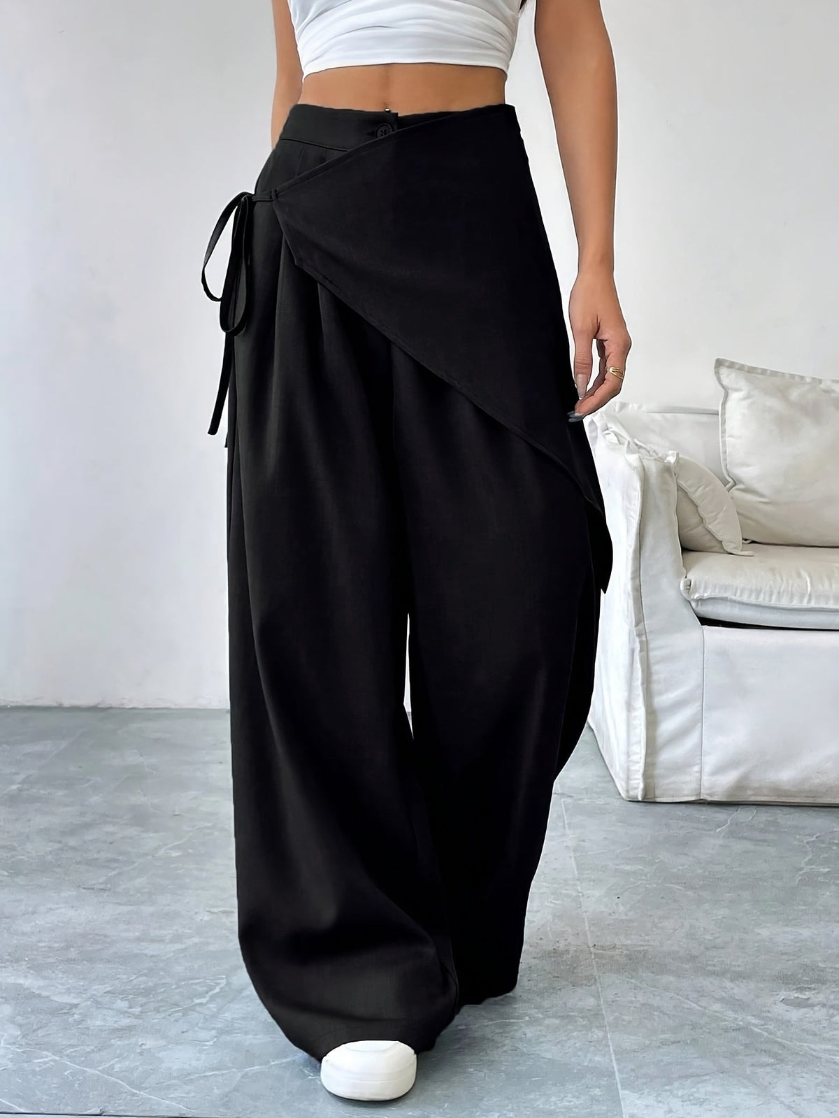 Wide-leg broek met wrap-detail en hoge taille voor dames