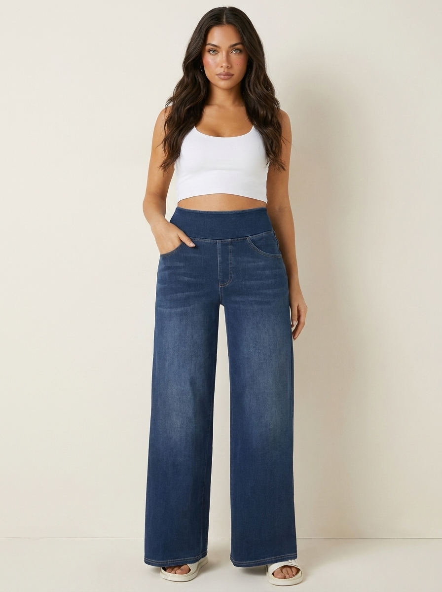 Wide leg jeans met hoge taille en stretch voor dames