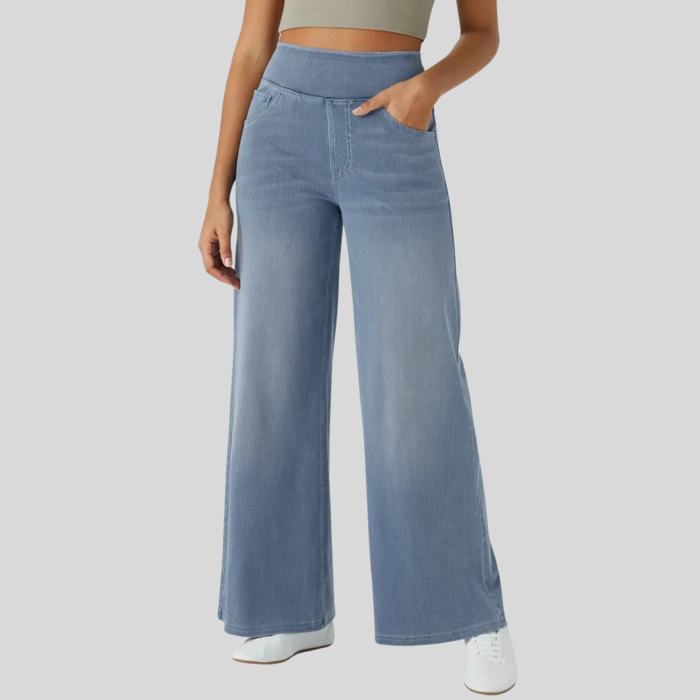 Wide leg jeans met hoge taille en stretch voor dames in lichtblauw