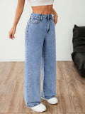 Wide leg jeans met plooien en middelhoge taille voor dames in lichtblauw