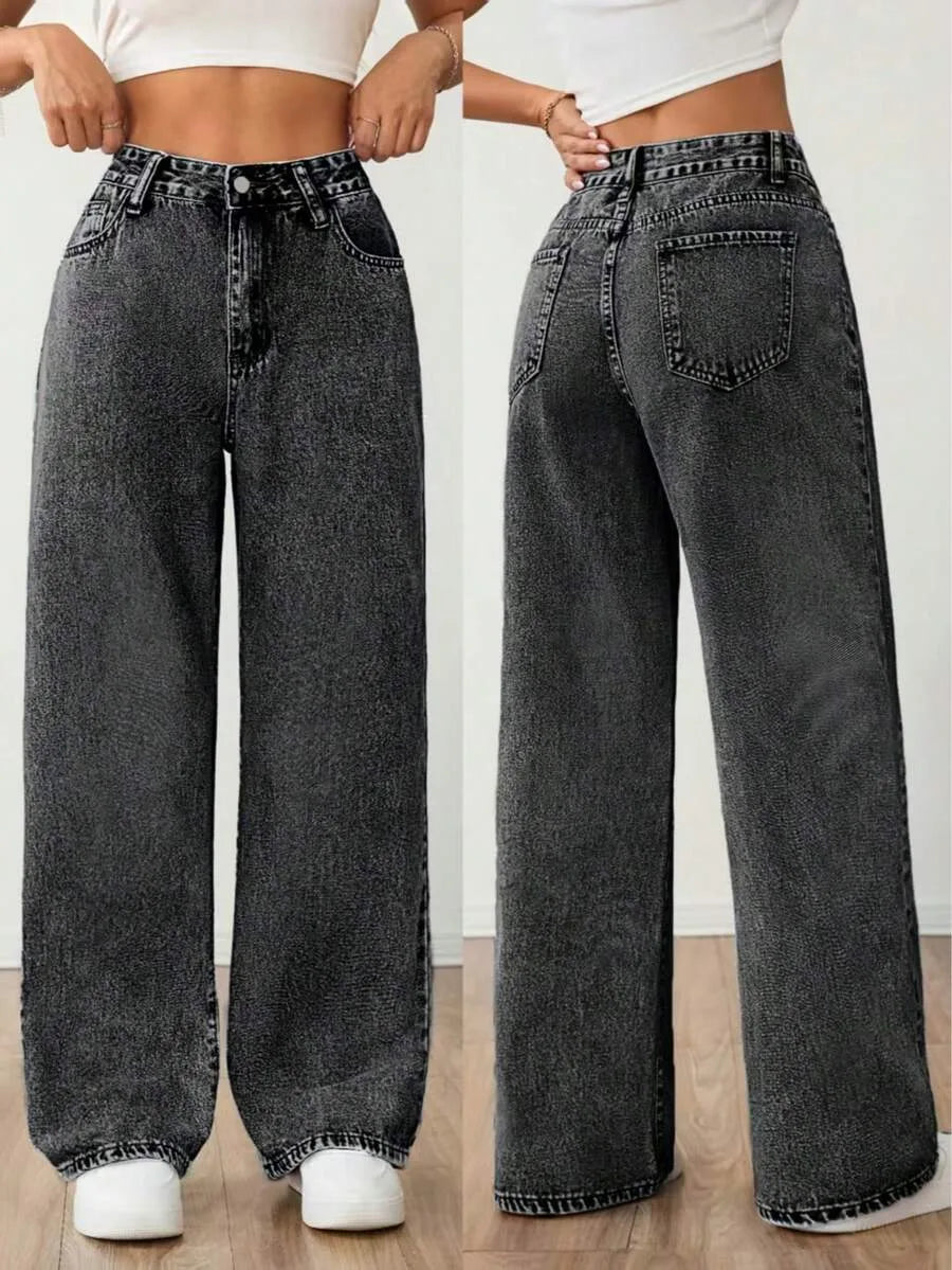 Wide leg jeans met plooien en middelhoge taille voor dames