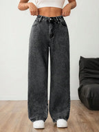 Wide leg jeans met plooien en middelhoge taille voor dames in donkergrijs