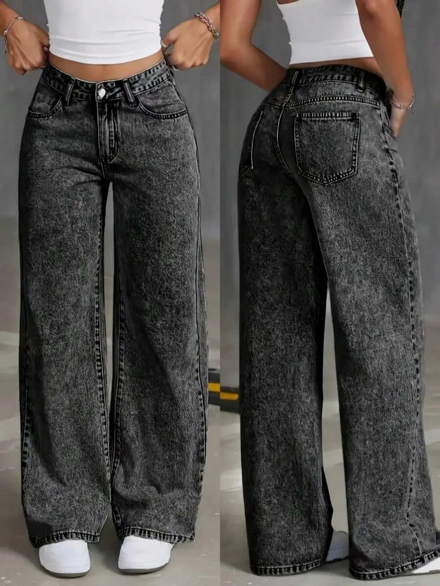 Wide leg jeans met plooien en middelhoge taille voor dames