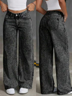 Wide leg jeans met plooien en middelhoge taille voor dames