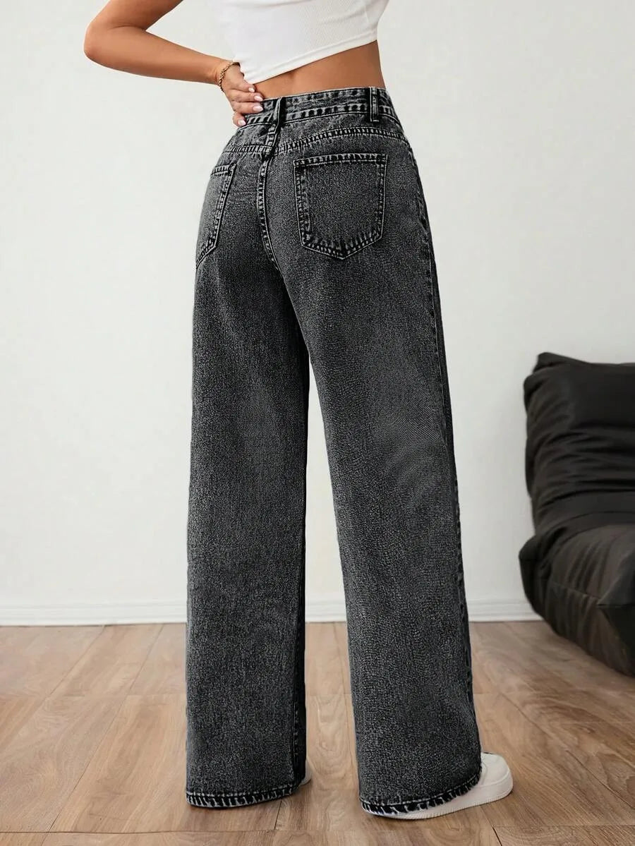 Wide leg jeans met plooien en middelhoge taille voor dames