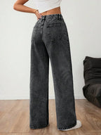 Wide leg jeans met plooien en middelhoge taille voor dames