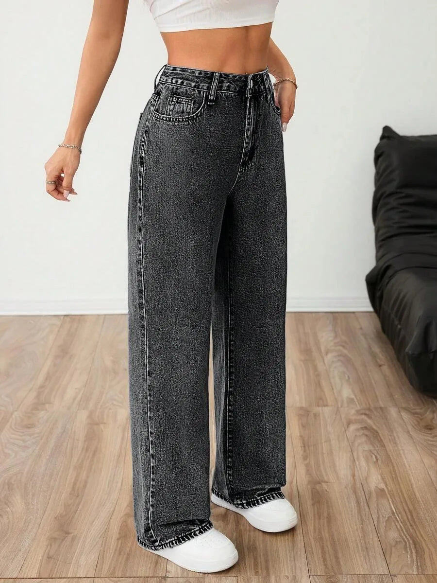 Wide leg jeans met plooien en middelhoge taille voor dames