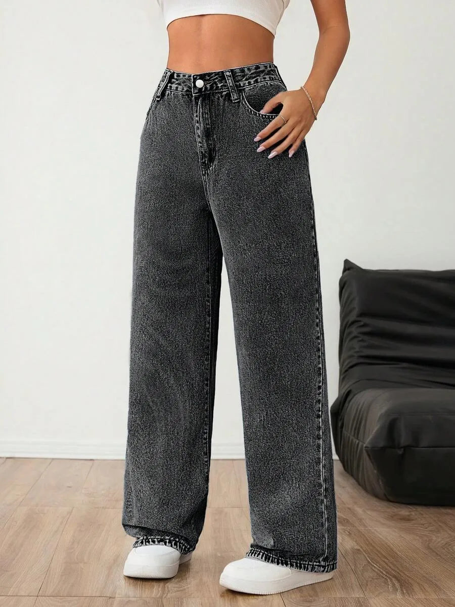 Wide leg jeans met plooien en middelhoge taille voor dames