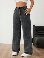 Wide leg jeans met plooien en middelhoge taille voor dames