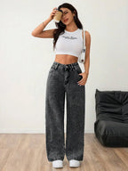 Wide leg jeans met plooien en middelhoge taille voor dames