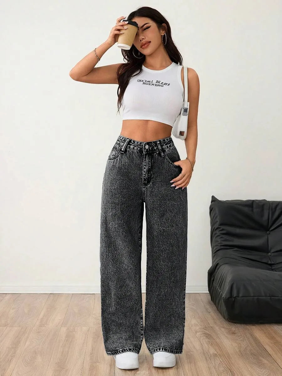 Wide leg jeans met plooien en middelhoge taille voor dames