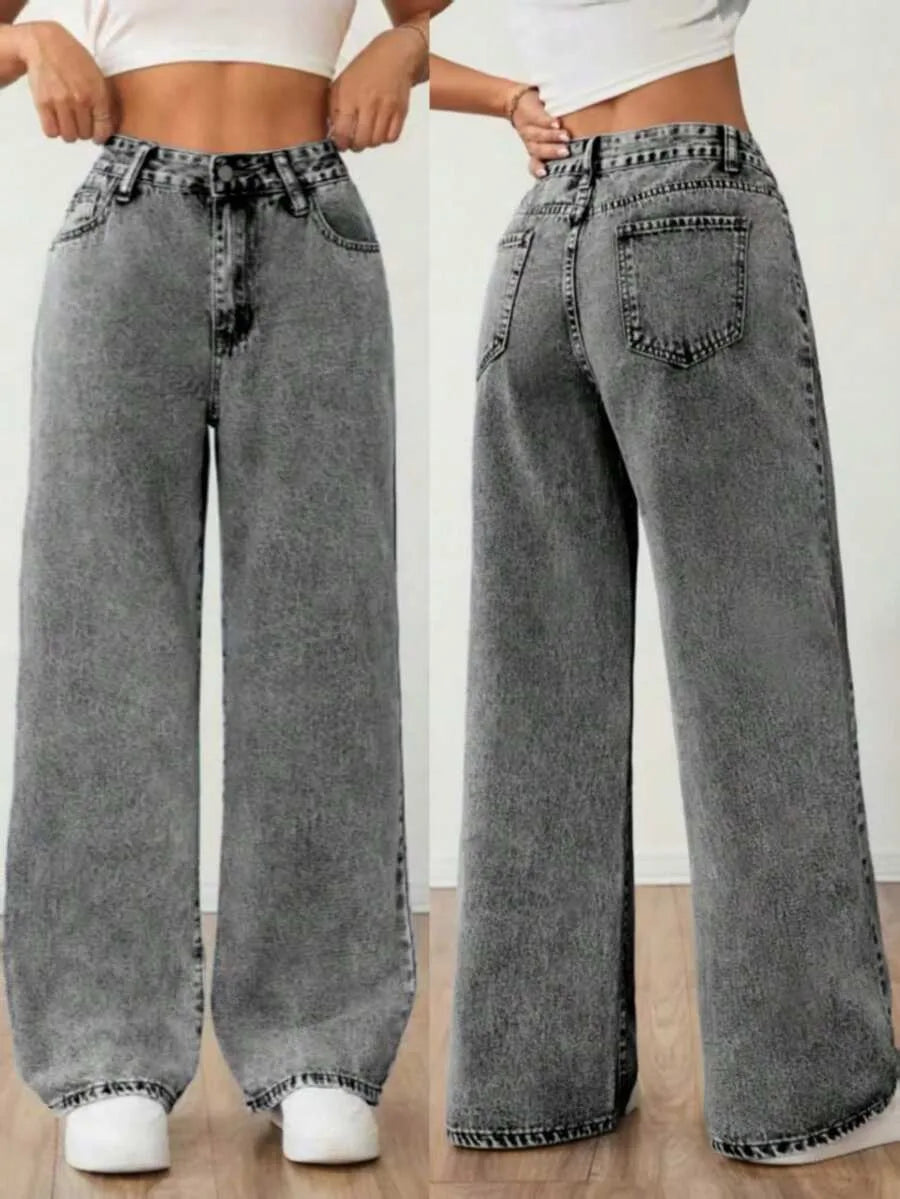 Wide leg jeans met plooien en middelhoge taille voor dames