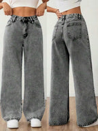 Wide leg jeans met plooien en middelhoge taille voor dames