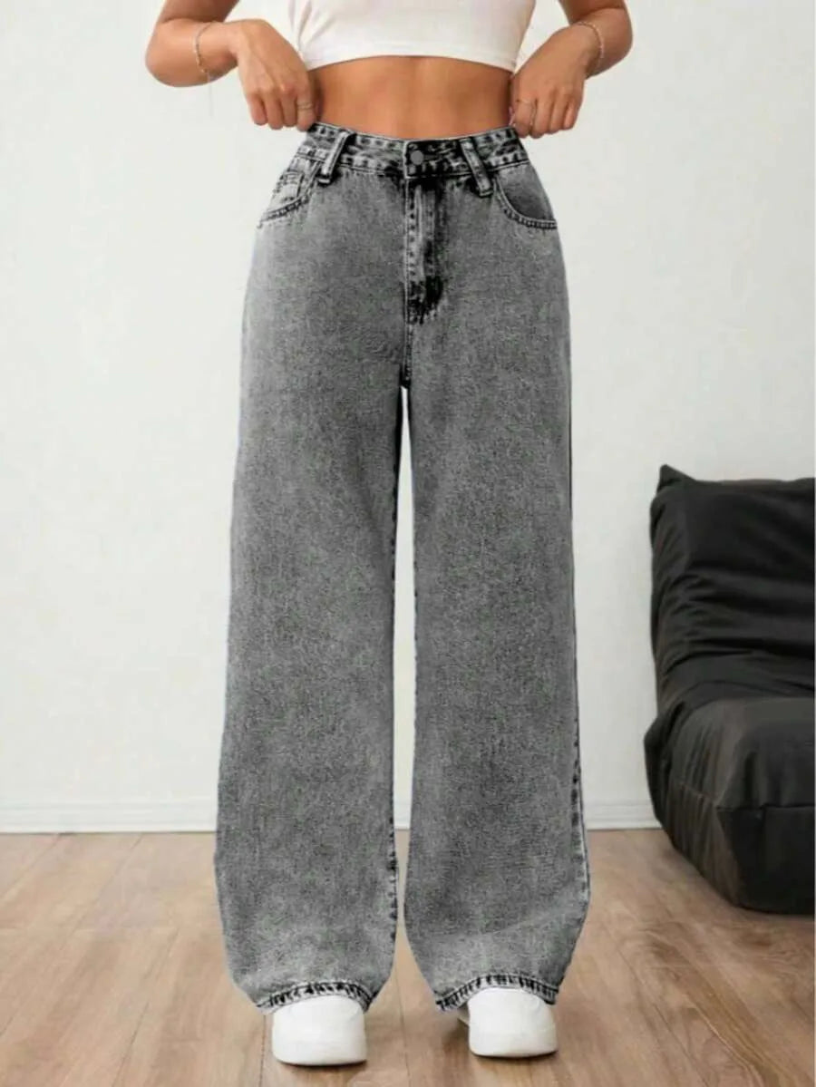 Wide leg jeans met plooien en middelhoge taille voor dames
