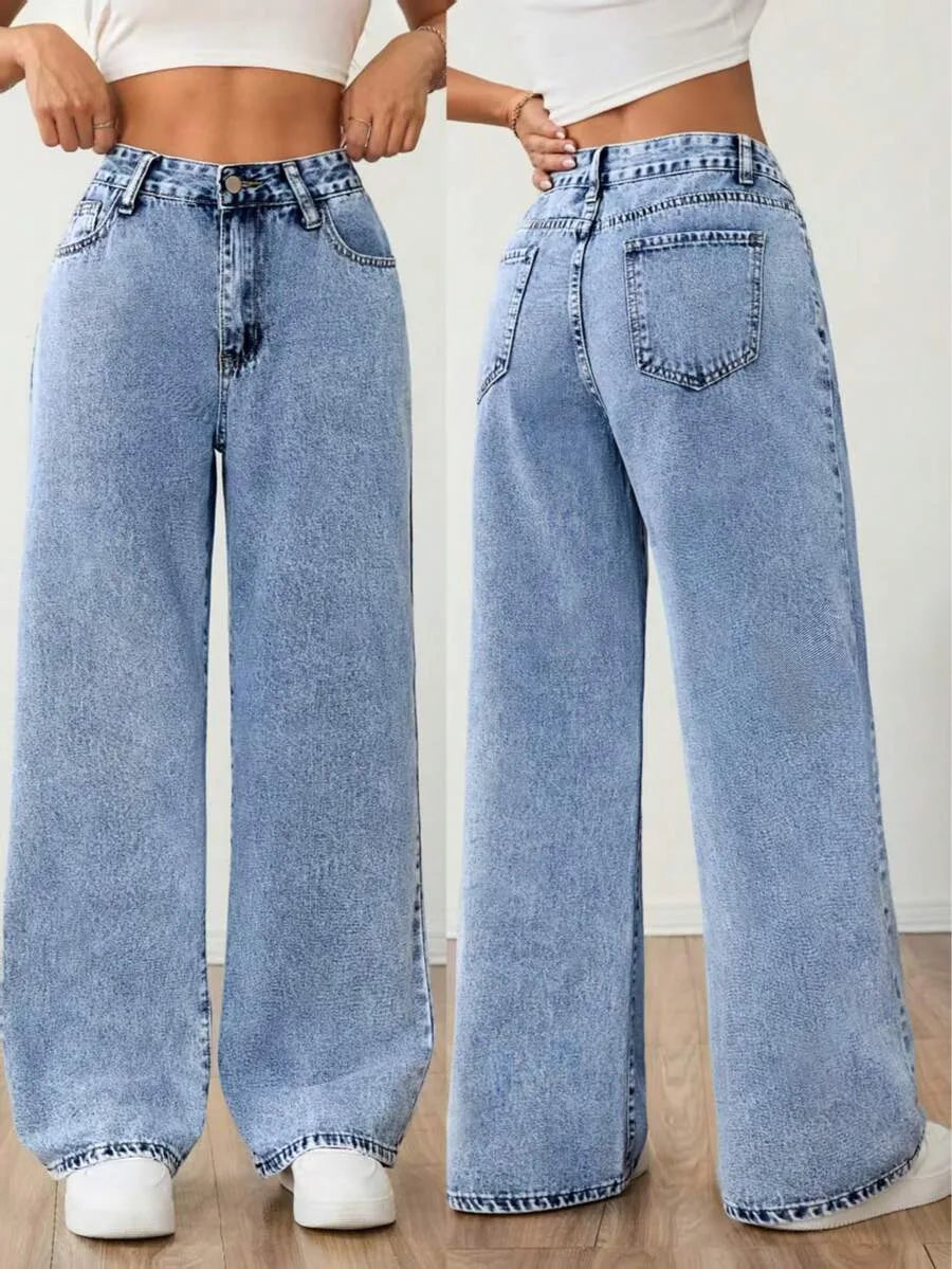 Wide leg jeans met plooien en middelhoge taille voor dames