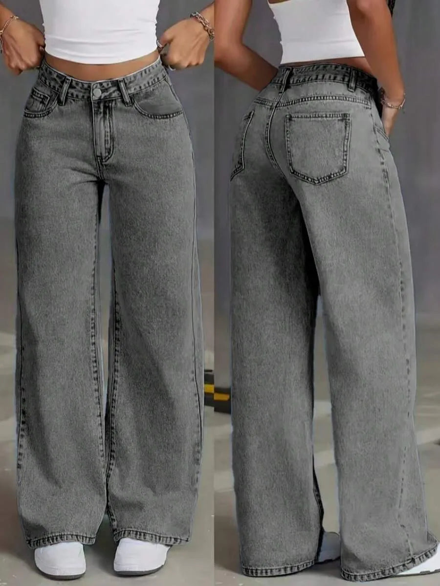 Wide leg jeans met plooien en middelhoge taille voor dames