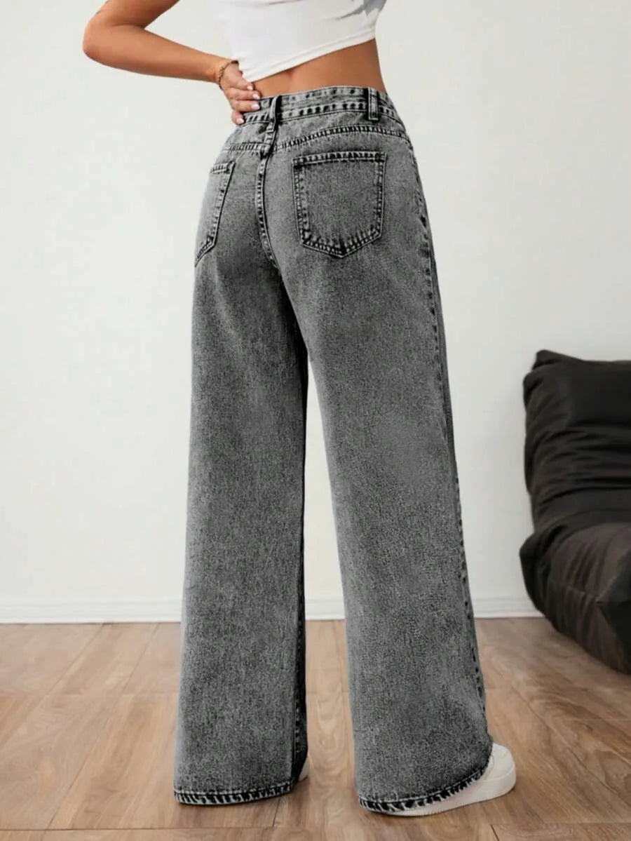 Wide leg jeans met plooien en middelhoge taille voor dames