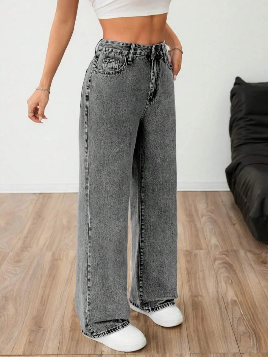 Wide leg jeans met plooien en middelhoge taille voor dames