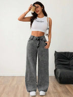Wide leg jeans met plooien en middelhoge taille voor dames