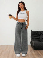 Wide leg jeans met plooien en middelhoge taille voor dames