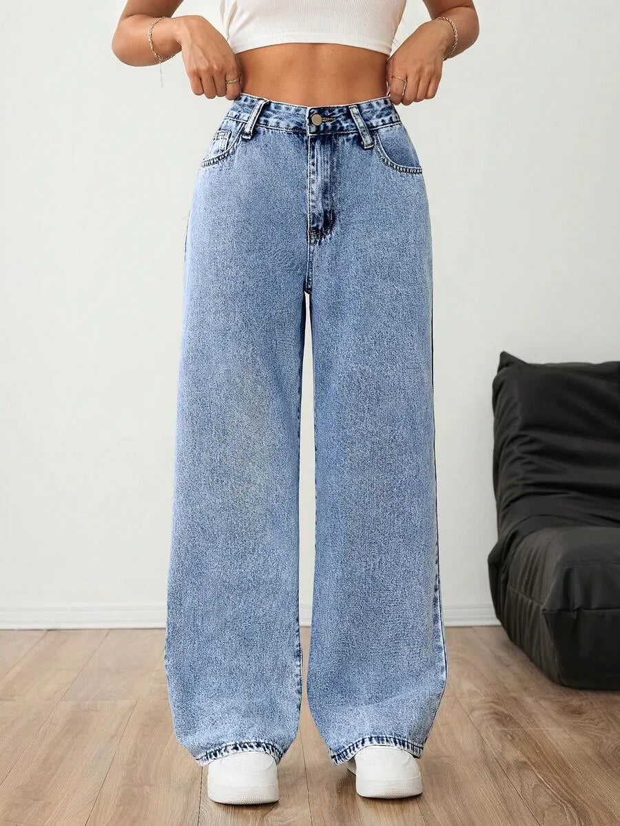 Wide leg jeans met plooien en middelhoge taille voor dames