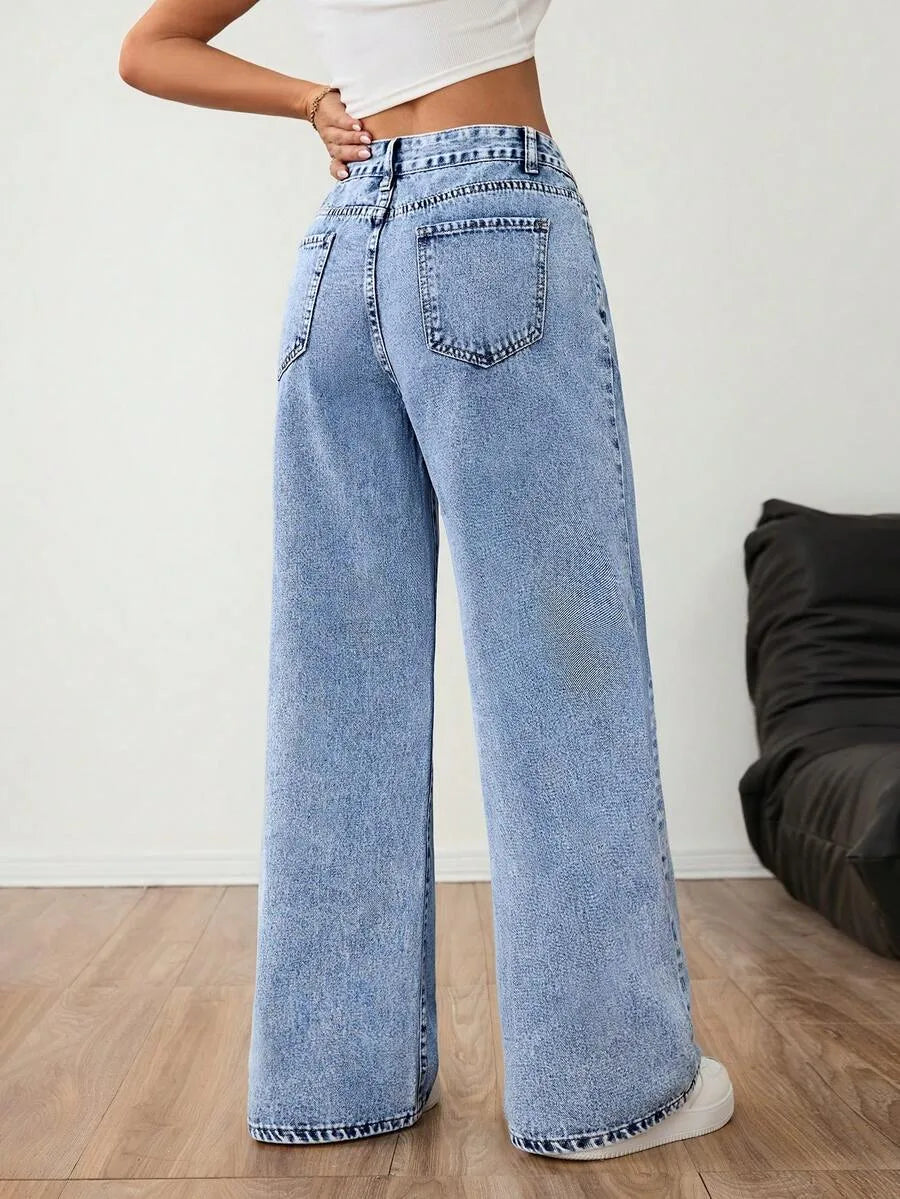 Wide leg jeans met plooien en middelhoge taille voor dames