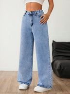 Wide leg jeans met plooien en middelhoge taille voor dames