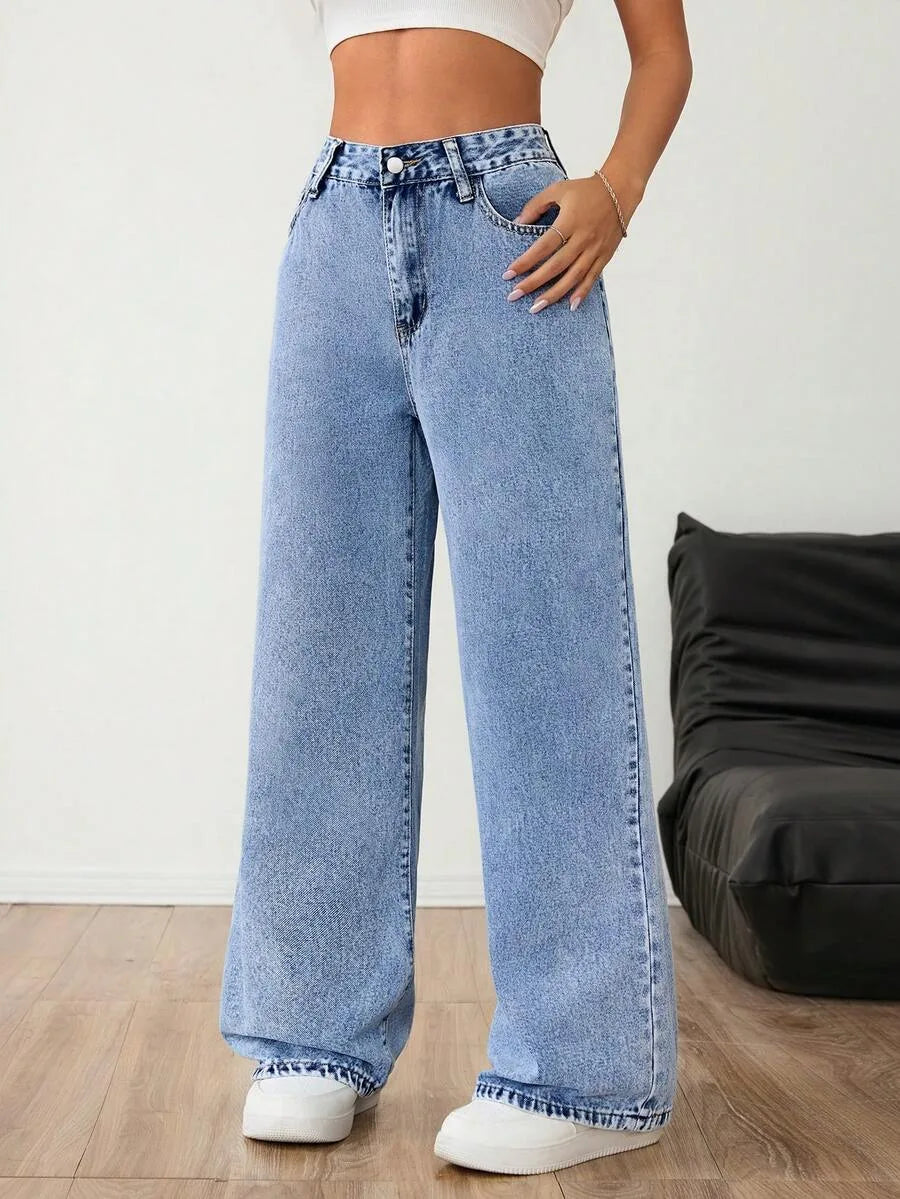 Wide leg jeans met plooien en middelhoge taille voor dames
