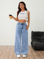 Wide leg jeans met plooien en middelhoge taille voor dames