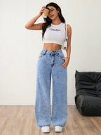 Wide leg jeans met plooien en middelhoge taille voor dames