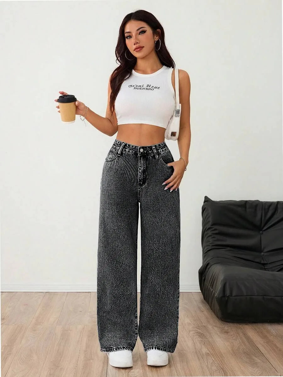 Wide leg jeans met plooien en middelhoge taille voor dames