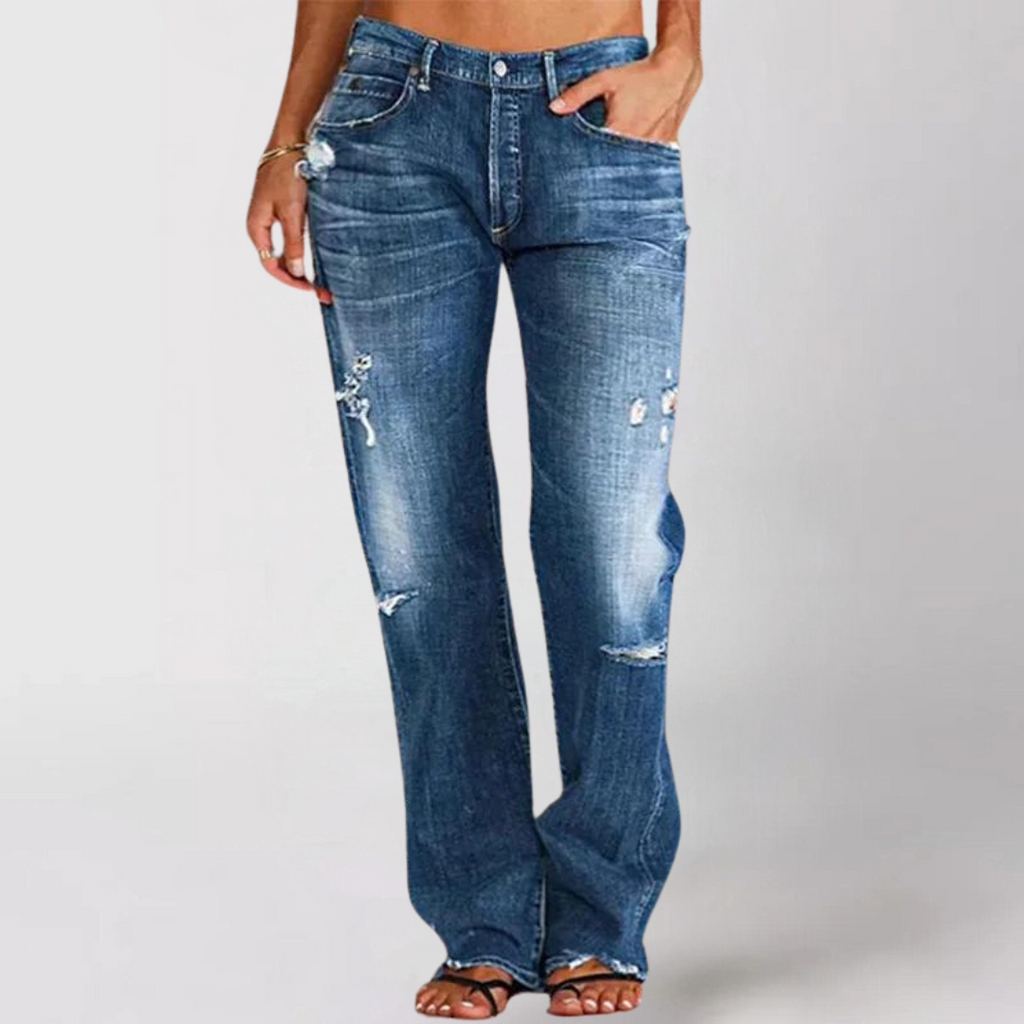 Wide-leg jeans met relaxed fit voor dames in donkerblauw