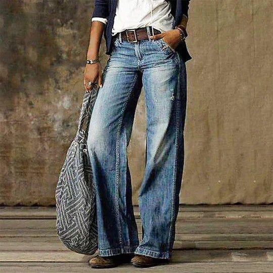 Wide leg jeans met vintage wassing voor dames