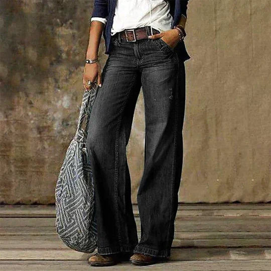 Wide leg jeans met vintage wassing voor dames