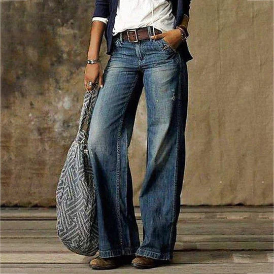 Wide leg jeans met vintage wassing voor dames