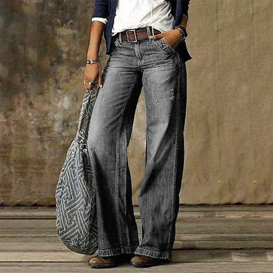 Wide leg jeans met vintage wassing voor dames
