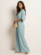 Wide-leg jumpsuit met V-hals en brede tailleband voor dames