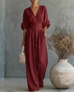 Wide-leg jumpsuit met V-hals en brede tailleband voor dames