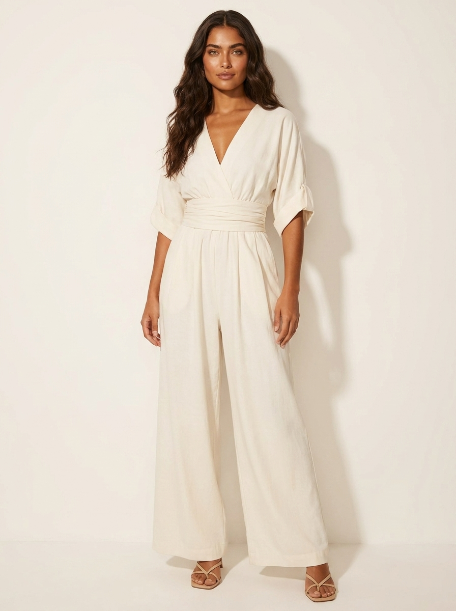 Wide-leg jumpsuit met V-hals en hoge taille voor dames