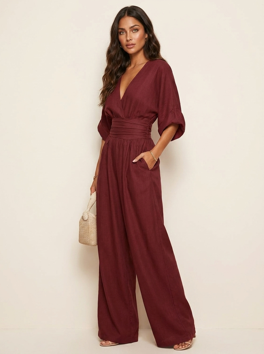 Wide-leg jumpsuit met V-hals en hoge taille voor dames