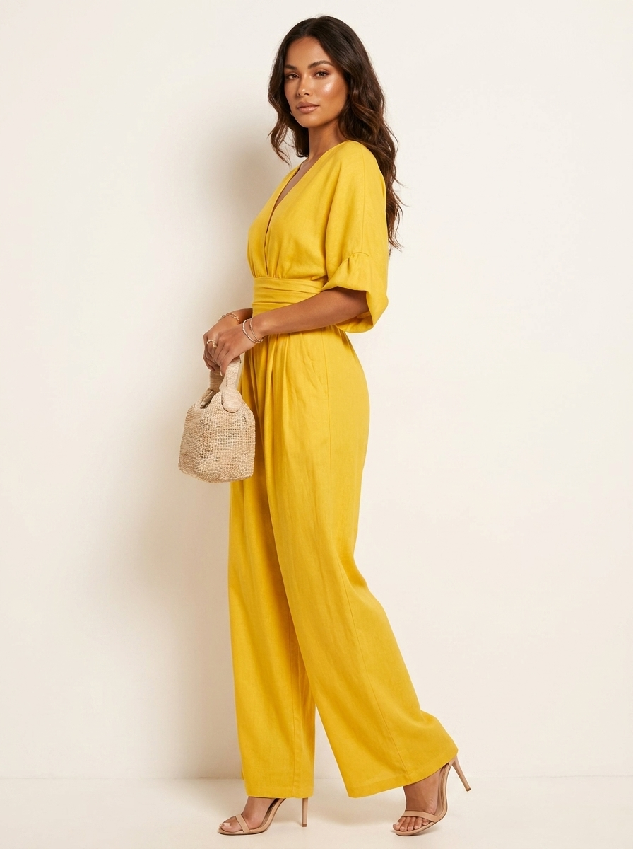 Wide-leg jumpsuit met V-hals en hoge taille voor dames