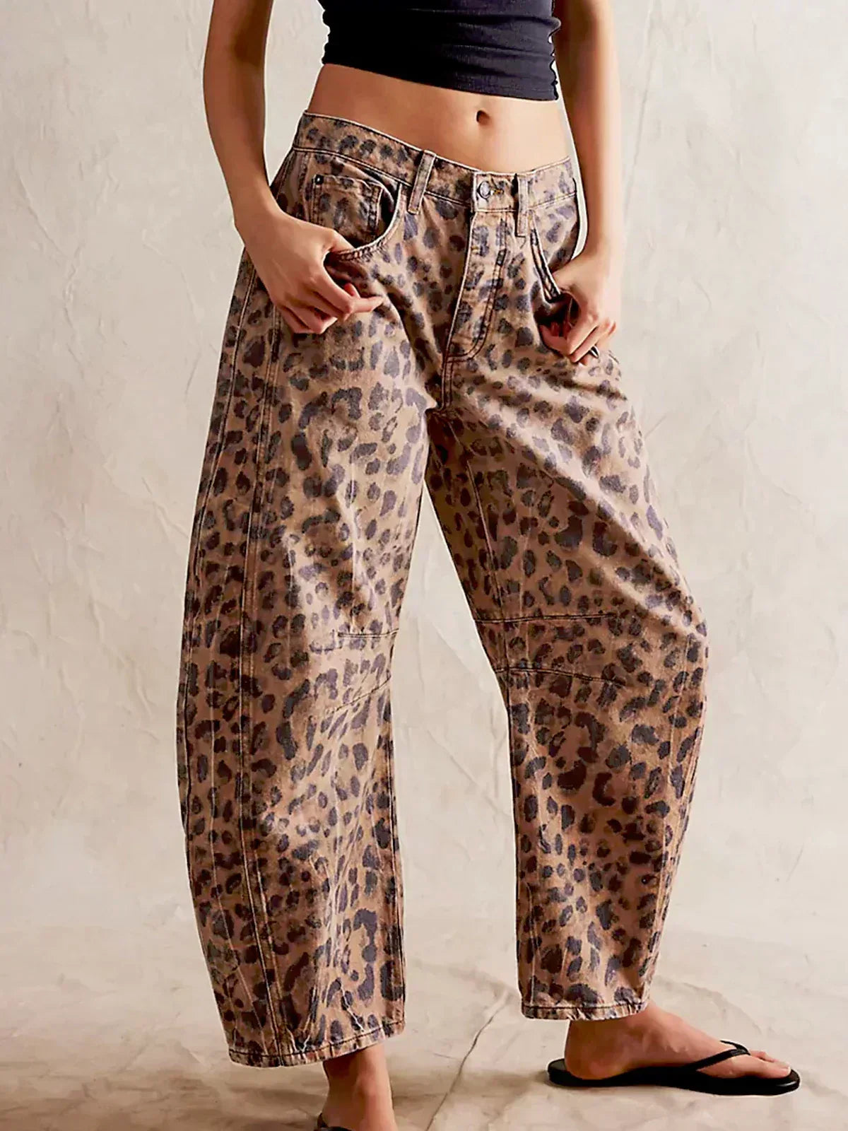 Wijde broek met luipaardprint en riemlussen voor dames in luipaard