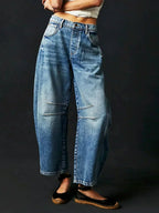 Wijde broek met luipaardprint en riemlussen voor dames in blauw