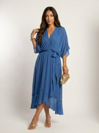Maxi jurk met V-hals en strikdetail in blauw