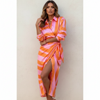 Wikkeljurk met flatterend silhouet in oranje & roze