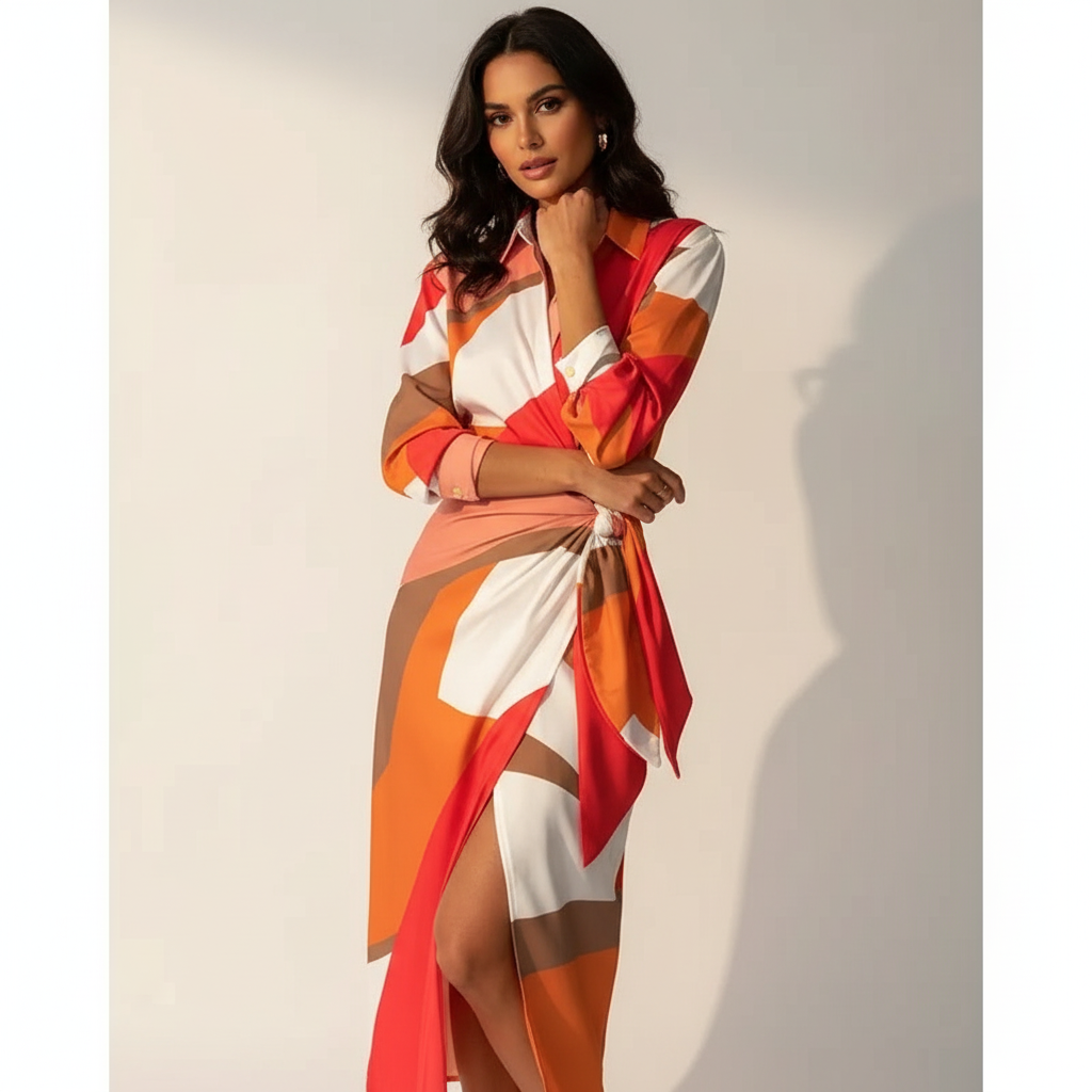 Wikkeljurk met flatterend silhouet in oranje