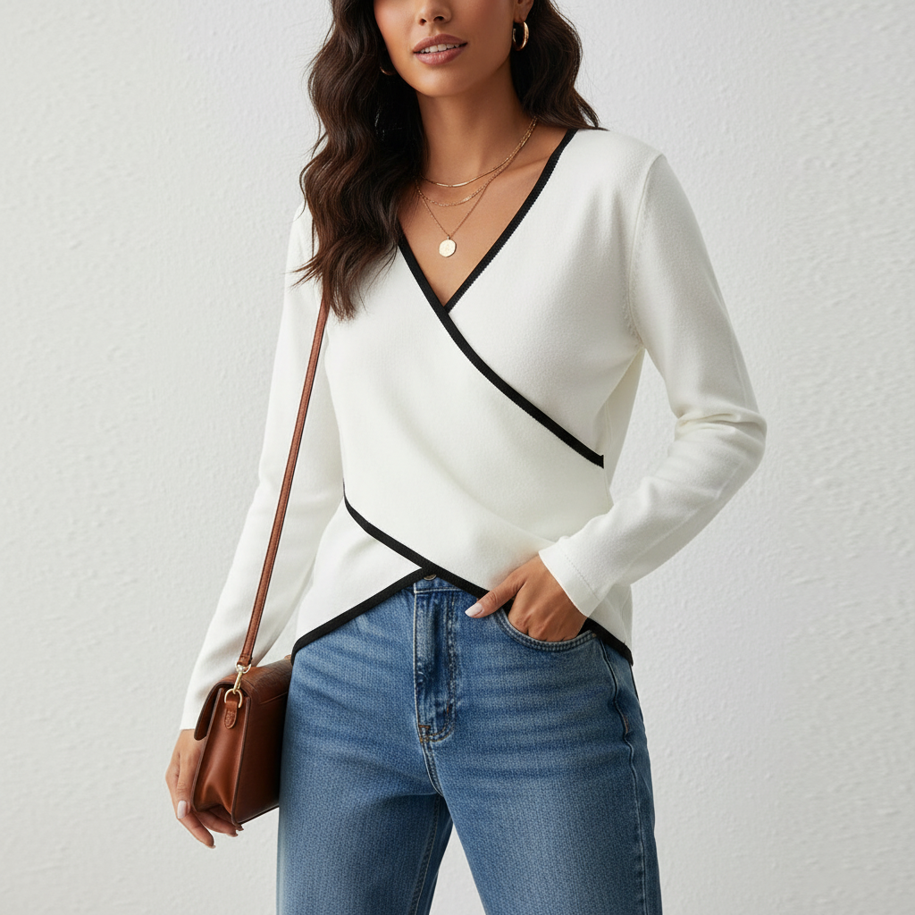 Wikkeltop met contrasterende afwerking voor dames in wit