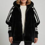 Winterjas met capuchon en imitatiebont voor dames in zwart