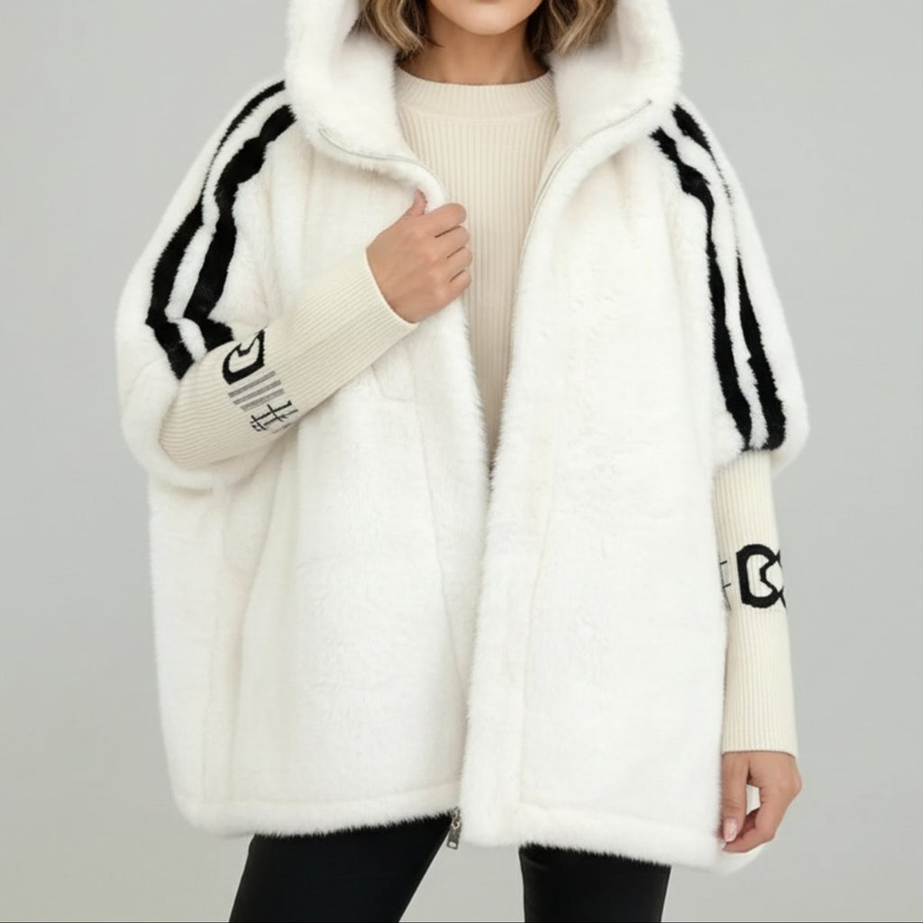 Winterjas met capuchon en imitatiebont voor dames in wit